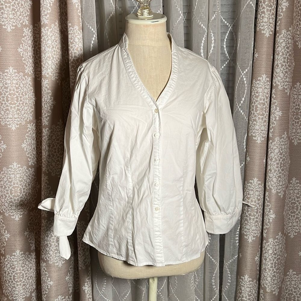 Harve Benard White Blouse w/ 3/4 Tie Sleeves | Size Medium